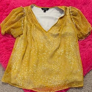 Express Yellow Blouse with White Dots